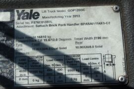 2013 Yale GDP120DC 4-Wheel Counterbalance Forklift. Location: WA - 14